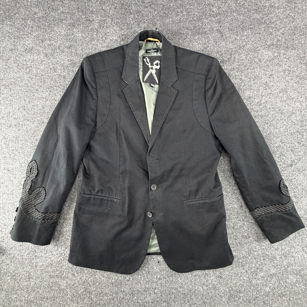 Marc Ecko Blazer Mens Large Black Skull Cuff Embroidered Casual Jacket Notch